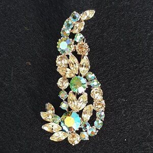 2.75’’ Fabulous Yellow & Aurora Borealis Rhinestone Floral Brooch